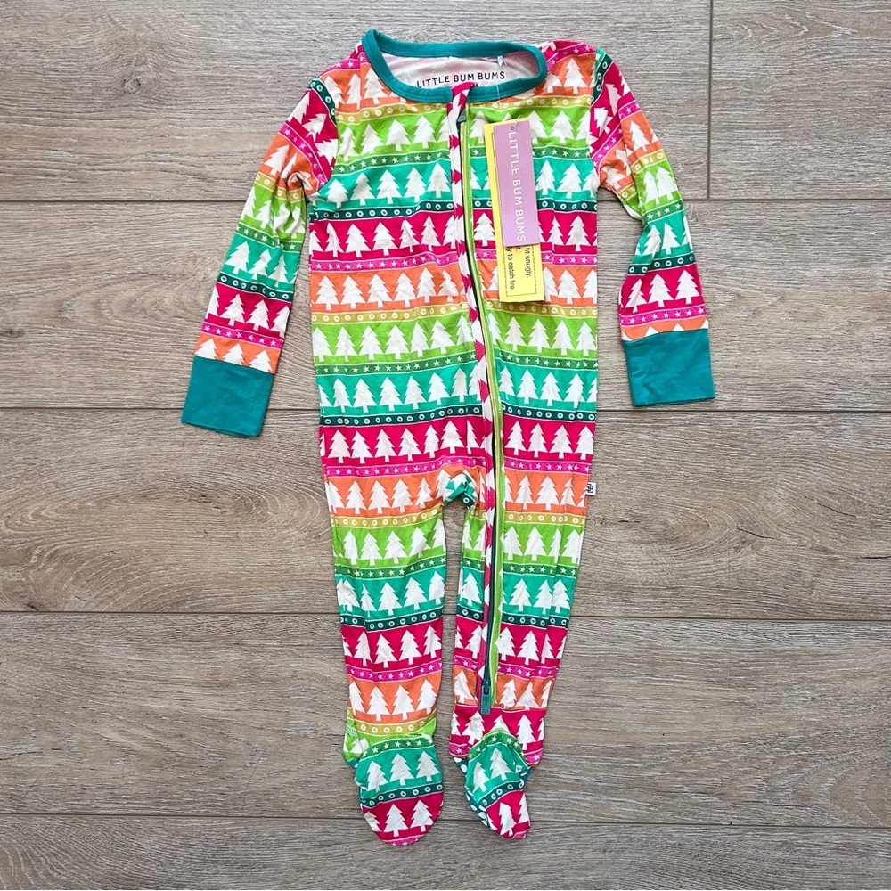 Little Bum‎ Bums Bamboo Christmas Tree Pajamas Sz 2T Colorful Full Zip Soft NEW